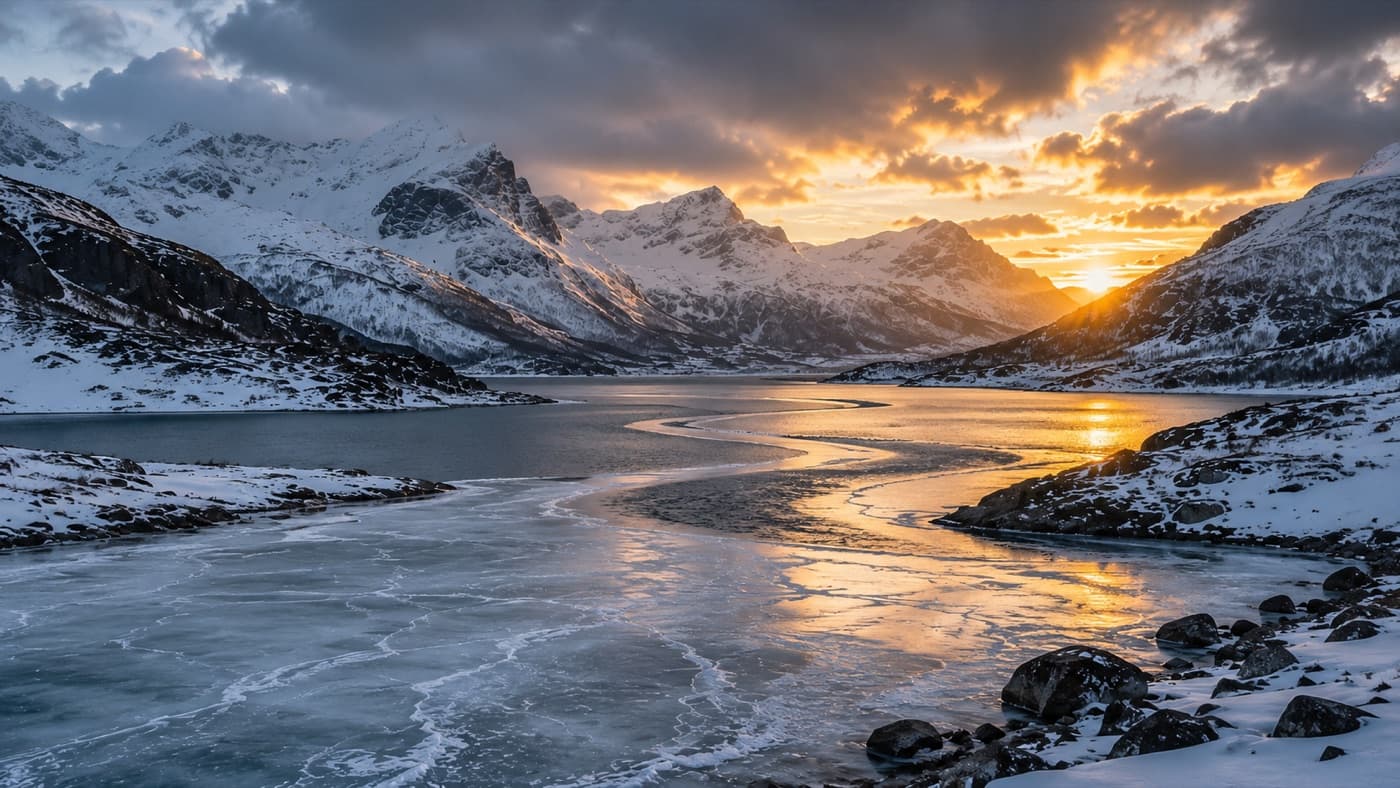 Mountain and sunset landscape creation